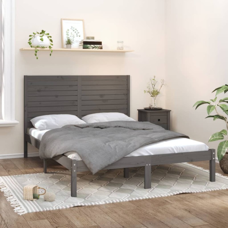 vidaXL Estructura de cama de madera maciza gris 120x200 cm vidaXL Estructura de cama de madera maciza gris 120x200 cm