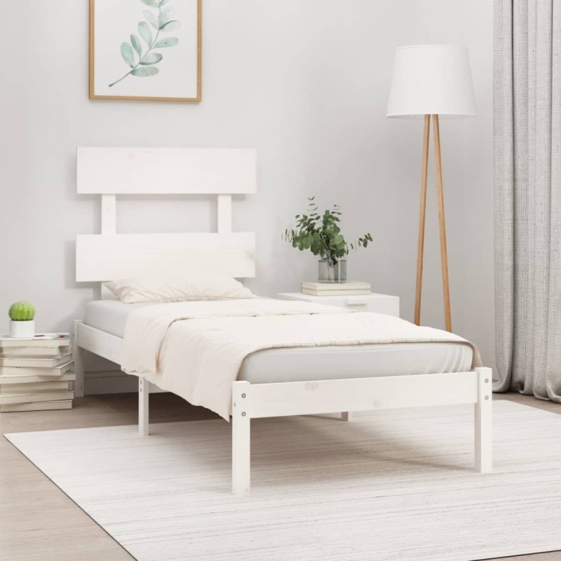 vidaXL Estructura de cama madera maciza de pino blanco 100x200 cm vidaXL Estructura de cama madera maciza de pino blanco 100x200 cm