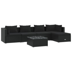 vidaXL Set de muebles de jardín 6 pzas y cojines ratán sintético negro