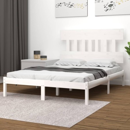 vidaXL Estructura de cama doble madera maciza blanca 135x190 cm