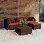 vidaXL Set sofás de jardín 5 piezas y cojines ratán sintético marrón vidaXL Set sofás de jardín 5 piezas y cojines ratán sintético marrón