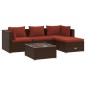 vidaXL Set sofás de jardín 5 piezas y cojines ratán sintético marrón vidaXL Set sofás de jardín 5 piezas y cojines ratán sintético marrón