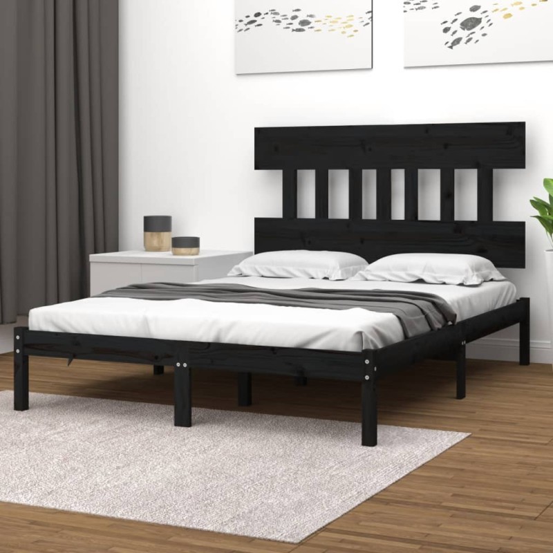 vidaXL Estructura de cama de madera maciza negra 140x200 cm vidaXL Estructura de cama de madera maciza negra 140x200 cm