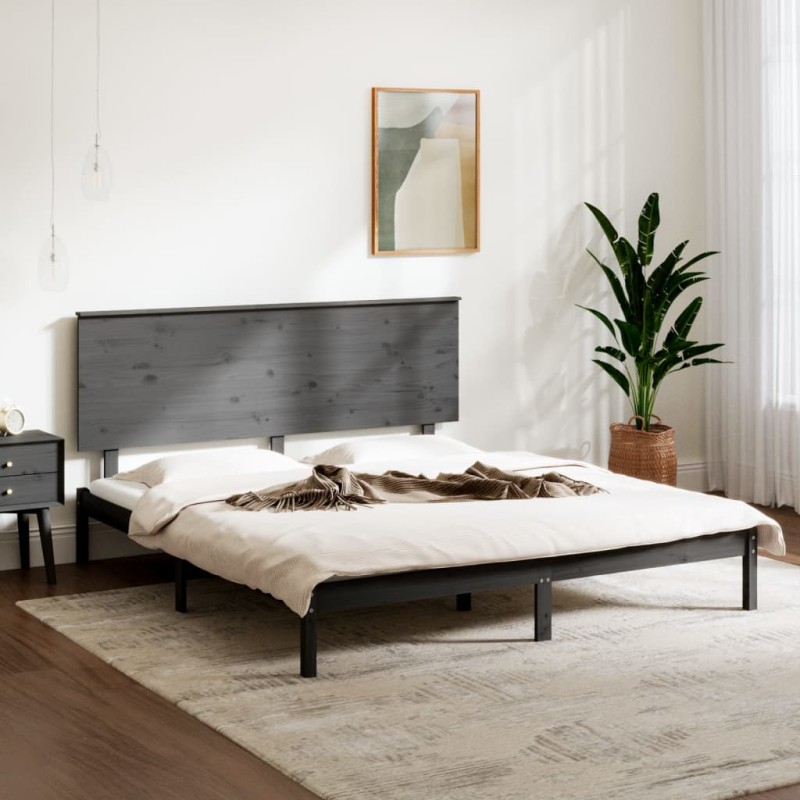vidaXL Estructura de cama madera maciza gris King Size 150x200 cm vidaXL Estructura de cama madera maciza gris King Size 150x200 cm