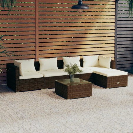 vidaXL Set muebles de jardín 6 piezas y cojines ratán sintético marrón