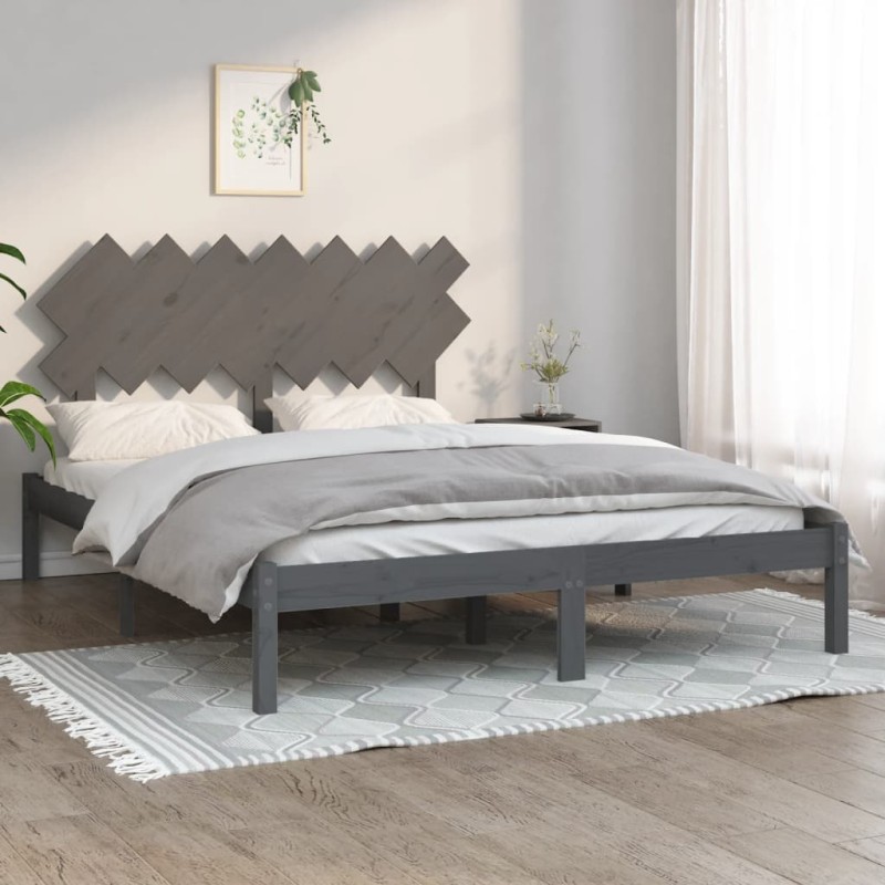 vidaXL Estructura de cama de madera maciza gris 140x190 cm vidaXL Estructura de cama de madera maciza gris 140x190 cm