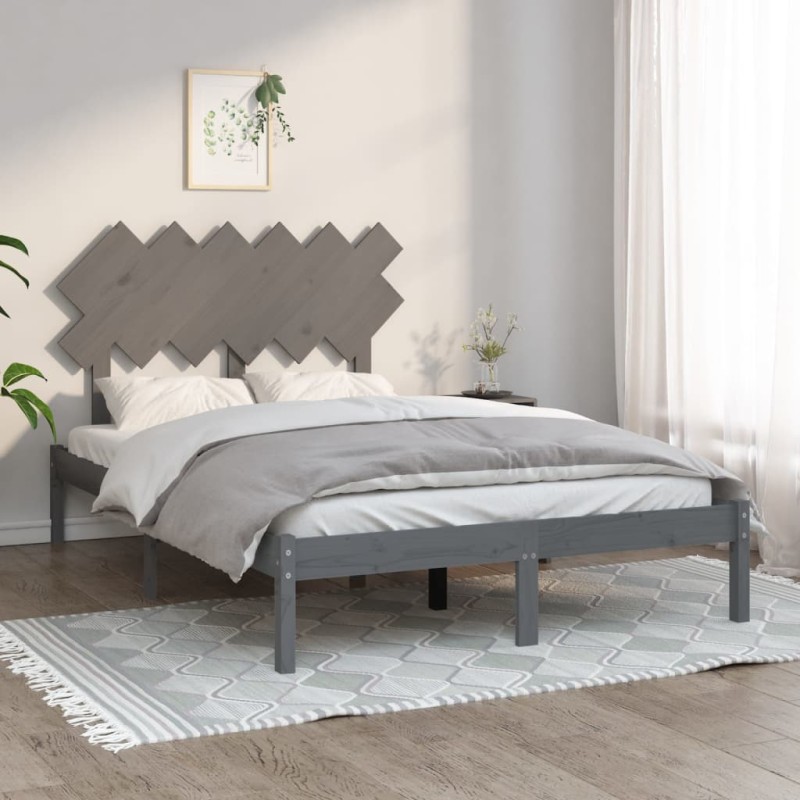 vidaXL Estructura de cama de madera maciza gris 120x200 cm vidaXL Estructura de cama de madera maciza gris 120x200 cm