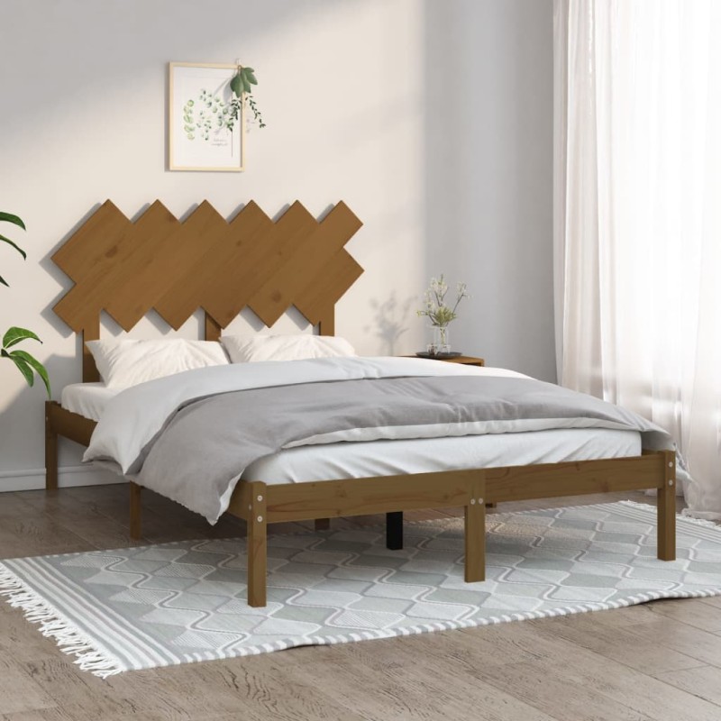 vidaXL Estructura de cama doble madera maciza marrón miel 135x190 cm vidaXL Estructura de cama doble madera maciza marrón miel 135x190 cm