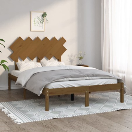 vidaXL Estructura de cama doble madera maciza marrón miel 135x190 cm