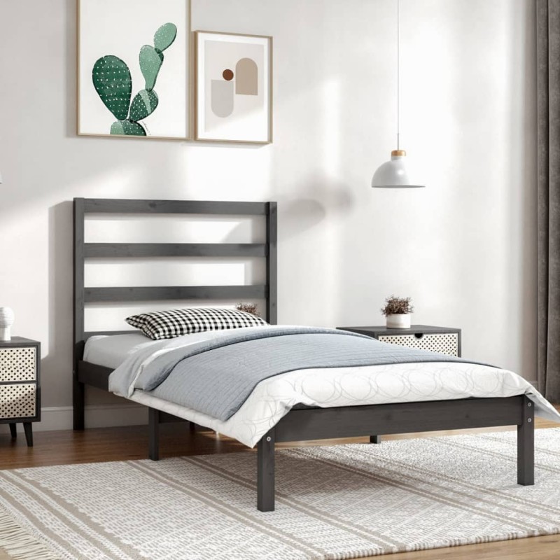 vidaXL Estructura de cama madera maciza de pino gris 90x200 cm vidaXL Estructura de cama madera maciza de pino gris 90x200 cm