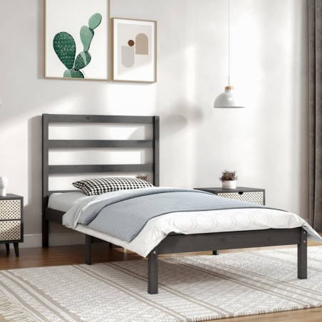 vidaXL Estructura de cama madera maciza de pino gris 90x200 cm