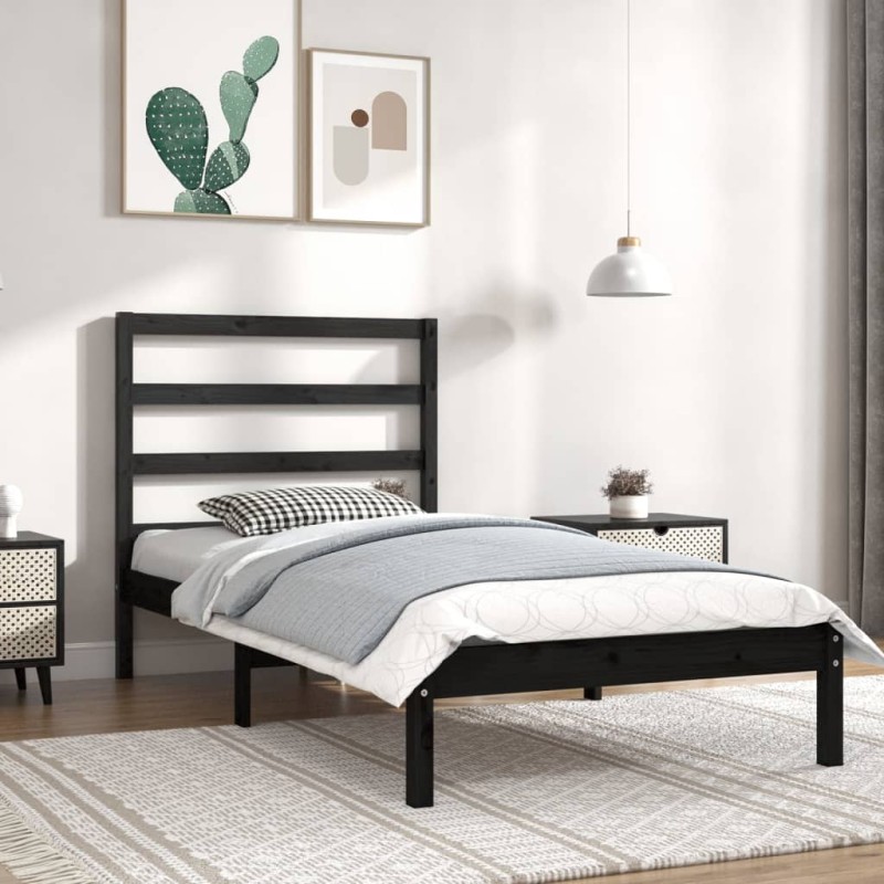 vidaXL Estructura de cama madera maciza de pino negra 90x200 cm