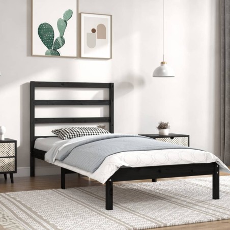 vidaXL Estructura de cama madera maciza de pino negra 90x200 cm