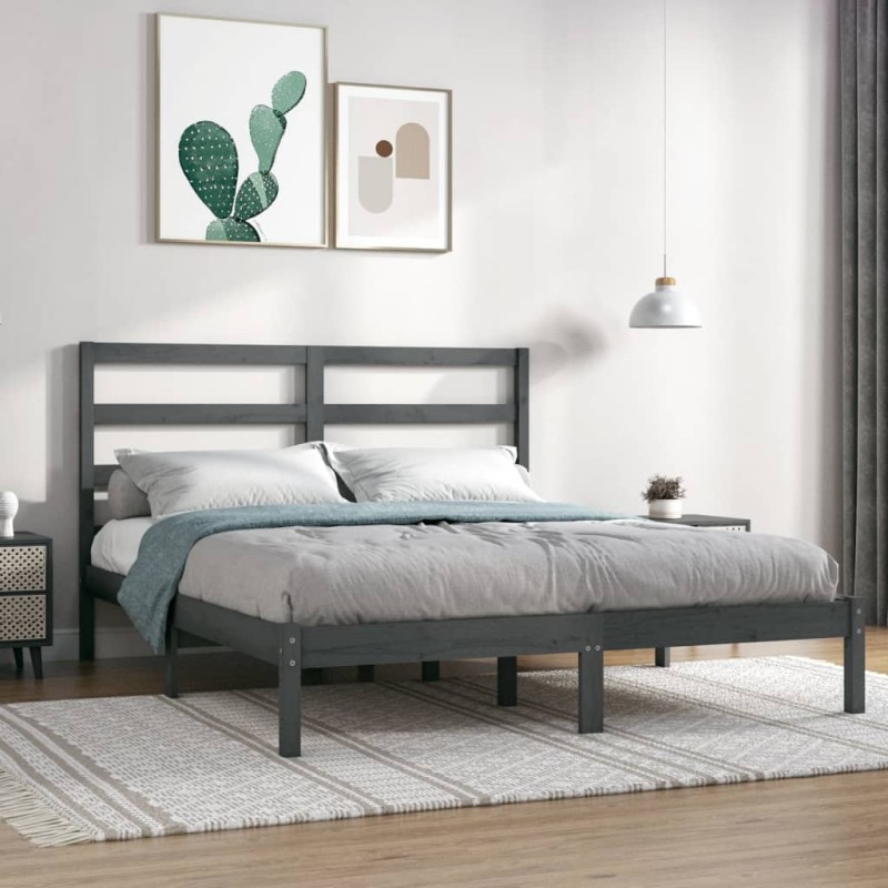 vidaXL Estructura de cama de madera maciza de pino gris 140x190 cm