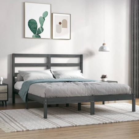 vidaXL Estructura de cama de madera maciza de pino gris 140x190 cm