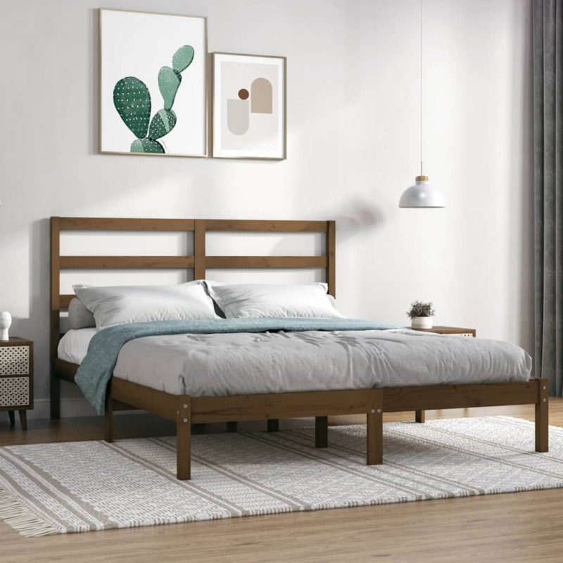 vidaXL Estructura de cama madera maciza king marrón miel 150x200 cm vidaXL Estructura de cama madera maciza king marrón miel 150x200 cm
