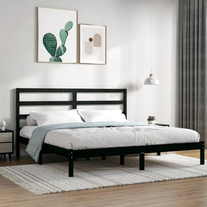 vidaXL Estructura de cama de madera maciza de pino negra 200x200 cm