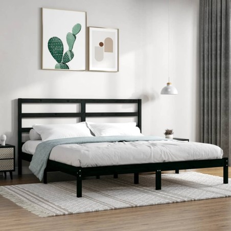 vidaXL Estructura de cama de madera maciza de pino negra 200x200 cm