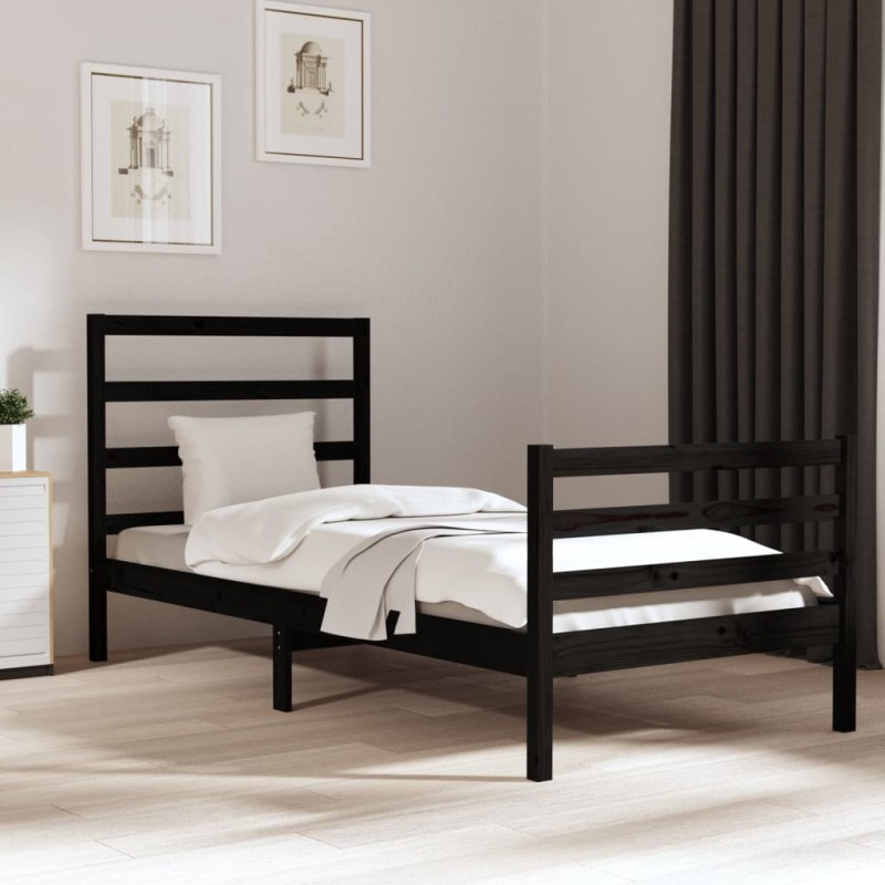 vidaXL Estructura de cama madera maciza de pino negra 90x200 cm vidaXL Estructura de cama madera maciza de pino negra 90x200 cm