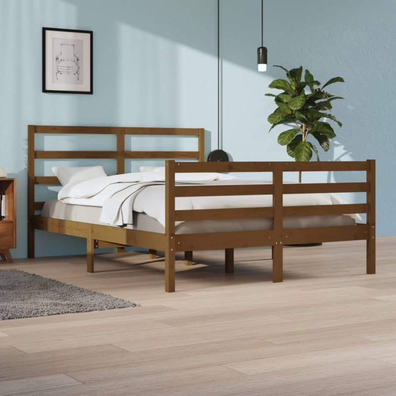 vidaXL Estructura de cama madera maciza de pino marrón miel 140x200 cm vidaXL Estructura de cama madera maciza de pino marrón miel 140x200 cm