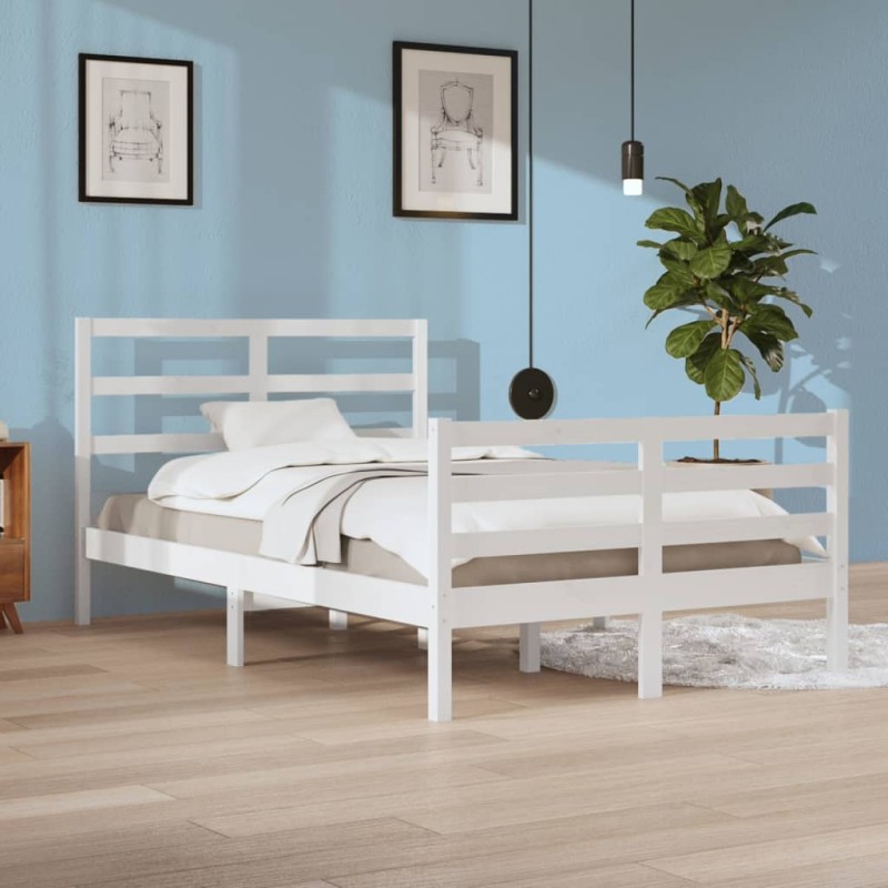 vidaXL Estructura de cama madera maciza de pino blanco 120x200 cm vidaXL Estructura de cama madera maciza de pino blanco 120x200 cm