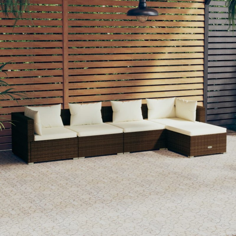 vidaXL Set muebles de jardín 5 piezas y cojines ratán sintético marrón vidaXL Set muebles de jardín 5 piezas y cojines ratán sintético marrón