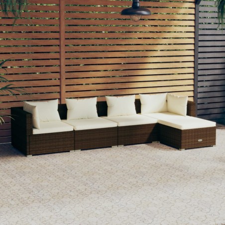 vidaXL Set muebles de jardín 5 piezas y cojines ratán sintético marrón