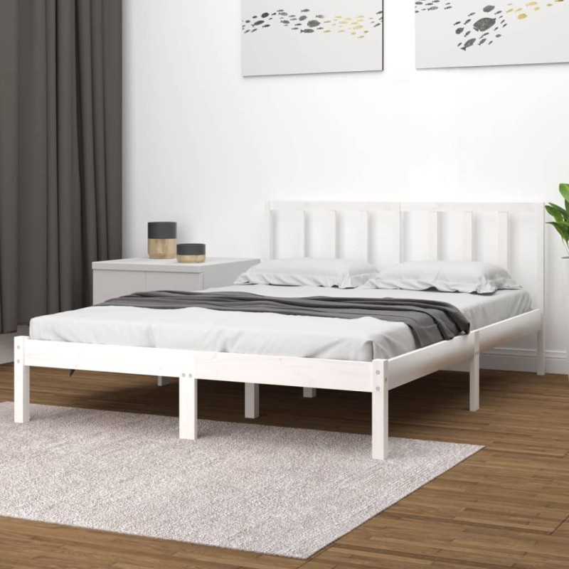 vidaXL Estructura cama madera maciza pino blanca King Size 150x200 cm vidaXL Estructura cama madera maciza pino blanca King Size 150x200 cm