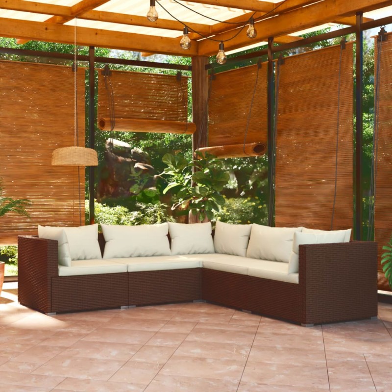 vidaXL Set muebles de jardín 5 piezas y cojines ratán sintético marrón vidaXL Set muebles de jardín 5 piezas y cojines ratán sintético marrón