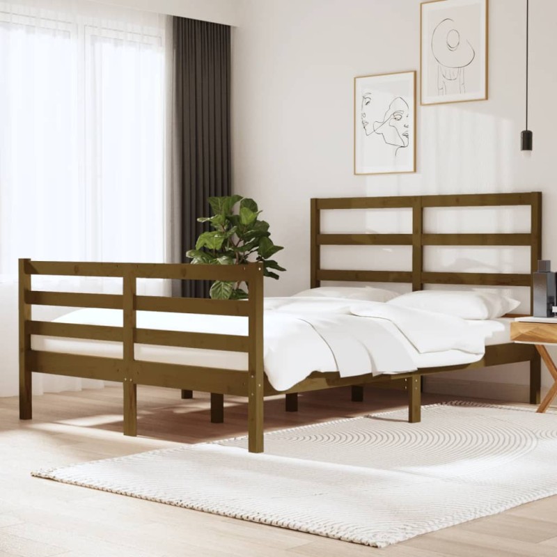 vidaXL Estructura de cama de madera maciza pino marrón miel 150x200 cm vidaXL Estructura de cama de madera maciza pino marrón miel 150x200 cm