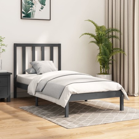 vidaXL Estructura de cama madera maciza de pino gris 90x200 cm
