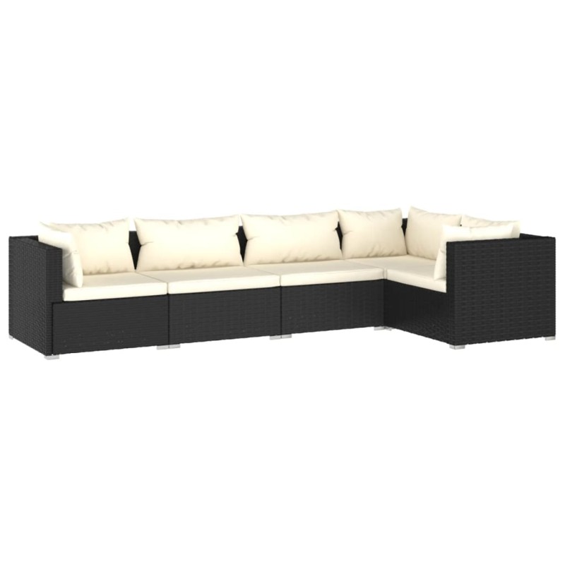 vidaXL Set de muebles de jardín 5 pzas y cojines ratán sintético negro vidaXL Set de muebles de jardín 5 pzas y cojines ratán sintético negro