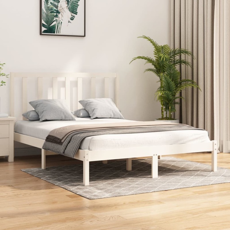 vidaXL Estructura cama madera maciza pino blanca king size 150x200 cm vidaXL Estructura cama madera maciza pino blanca king size 150x200 cm