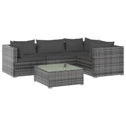 vidaXL Set de muebles de jardín 5 pzas y cojines ratán sintético gris