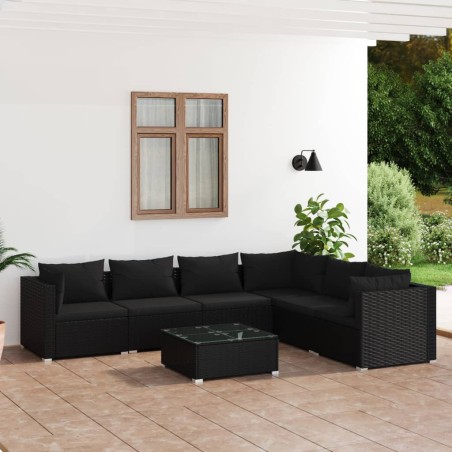 vidaXL Set de muebles de jardín 7 pzas y cojines ratán sintético negro