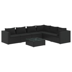 vidaXL Set de muebles de jardín 7 pzas y cojines ratán sintético negro
