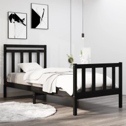 vidaXL Estructura de cama individual madera maciza negra 75x190 cm