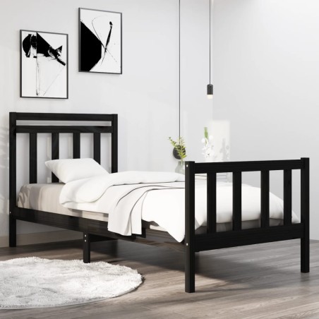 vidaXL Estructura de cama individual madera maciza negra 75x190 cm