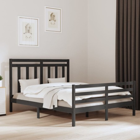 vidaXL Estructura de cama de madera maciza de pino gris 160x200 cm