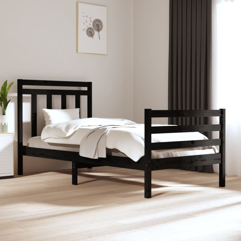 vidaXL Estructura de cama madera maciza de pino negra 90x200 cm vidaXL Estructura de cama madera maciza de pino negra 90x200 cm