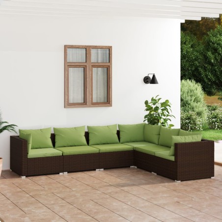 vidaXL Set muebles de jardín 6 piezas y cojines ratán sintético marrón