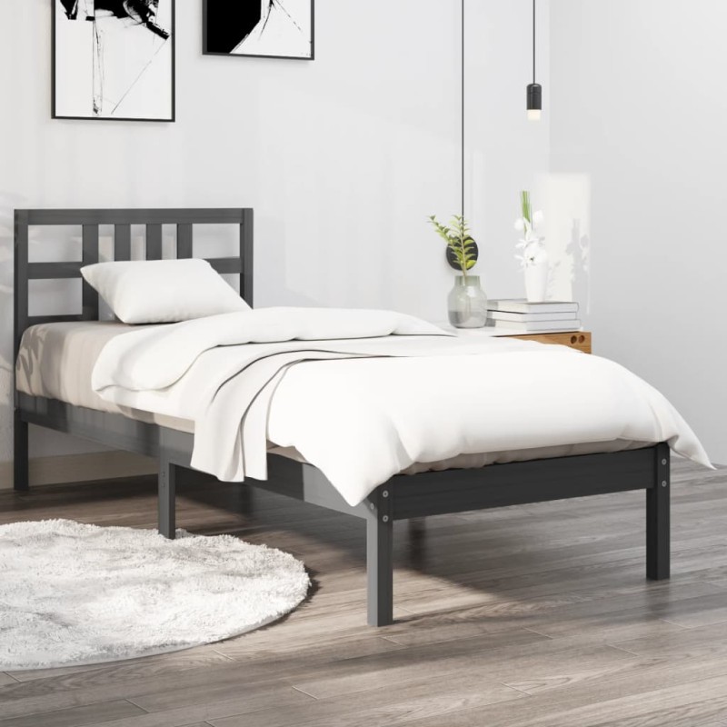 vidaXL Estructura de cama madera maciza de pino gris 90x200 cm vidaXL Estructura de cama madera maciza de pino gris 90x200 cm