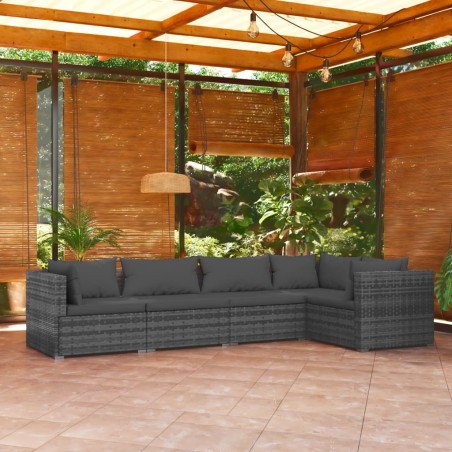 vidaXL Set de muebles de jardín 5 pzas y cojines ratán sintético gris