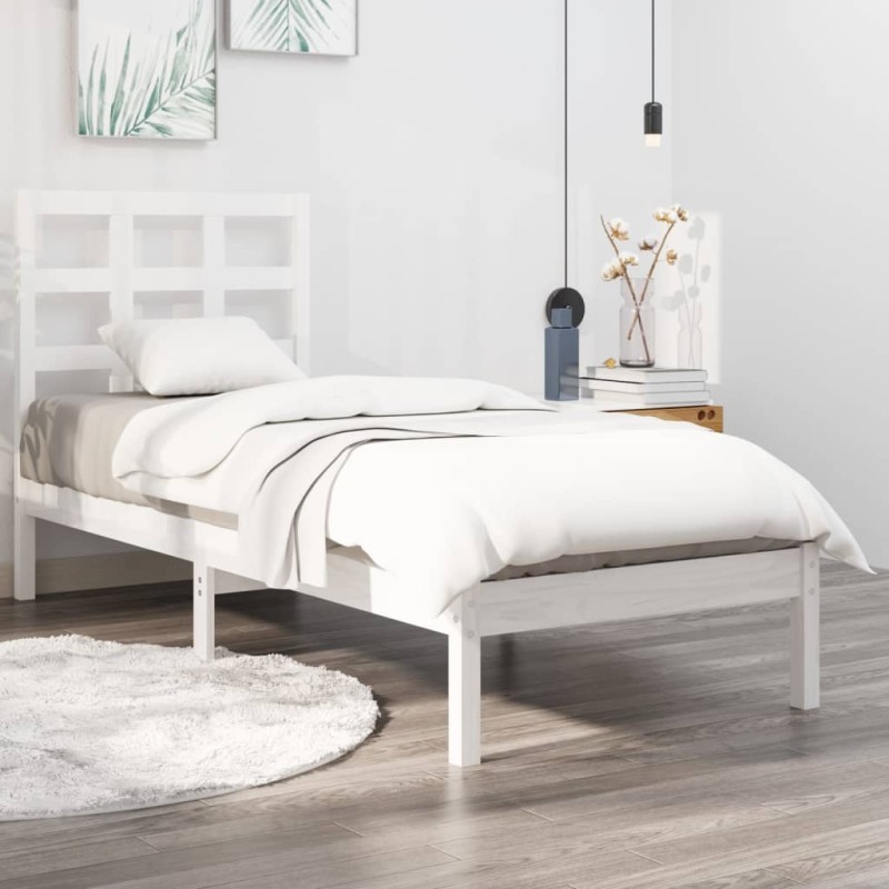 vidaXL Estructura de cama madera maciza de pino blanca 90x200 cm vidaXL Estructura de cama madera maciza de pino blanca 90x200 cm