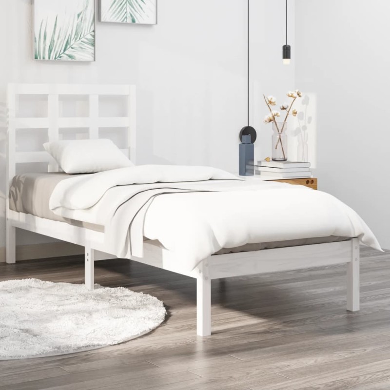 vidaXL Estructura de cama madera maciza de pino blanco 100x200 cm vidaXL Estructura de cama madera maciza de pino blanco 100x200 cm
