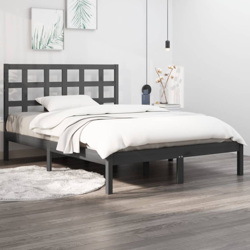 vidaXL Estructura de cama madera maciza King Size gris 150x200 cm vidaXL Estructura de cama madera maciza King Size gris 150x200 cm