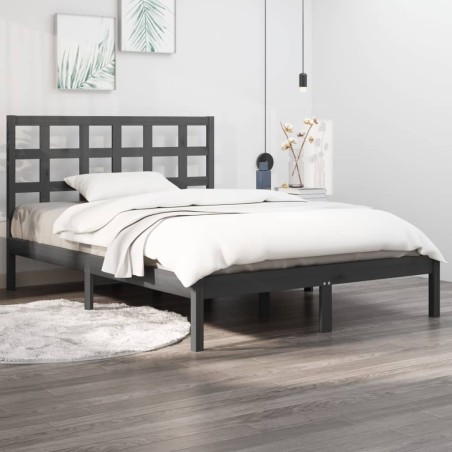 vidaXL Estructura de cama madera maciza King Size gris 150x200 cm