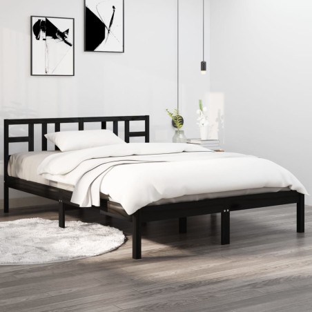 vidaXL Estructura de cama de madera maciza negra 140x200 cm