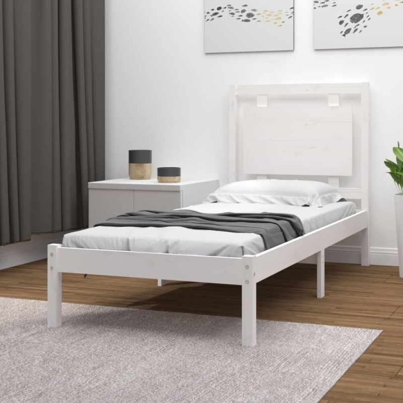 vidaXL Estructura de cama individual madera maciza blanco 75x190 cm vidaXL Estructura de cama individual madera maciza blanco 75x190 cm