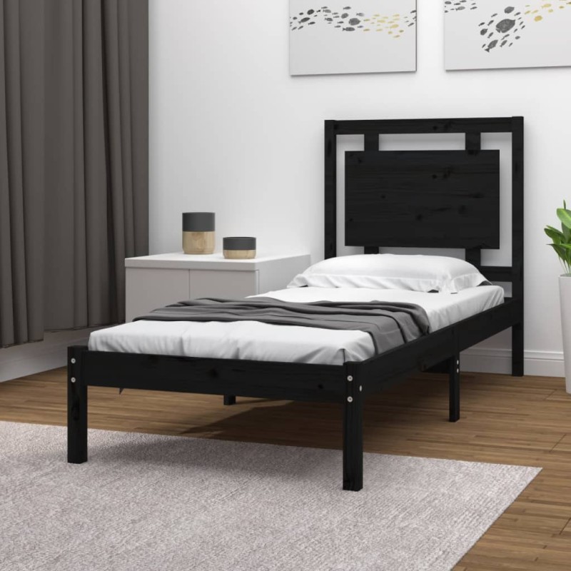 vidaXL Estructura de cama madera maciza de pino negra 90x200 cm